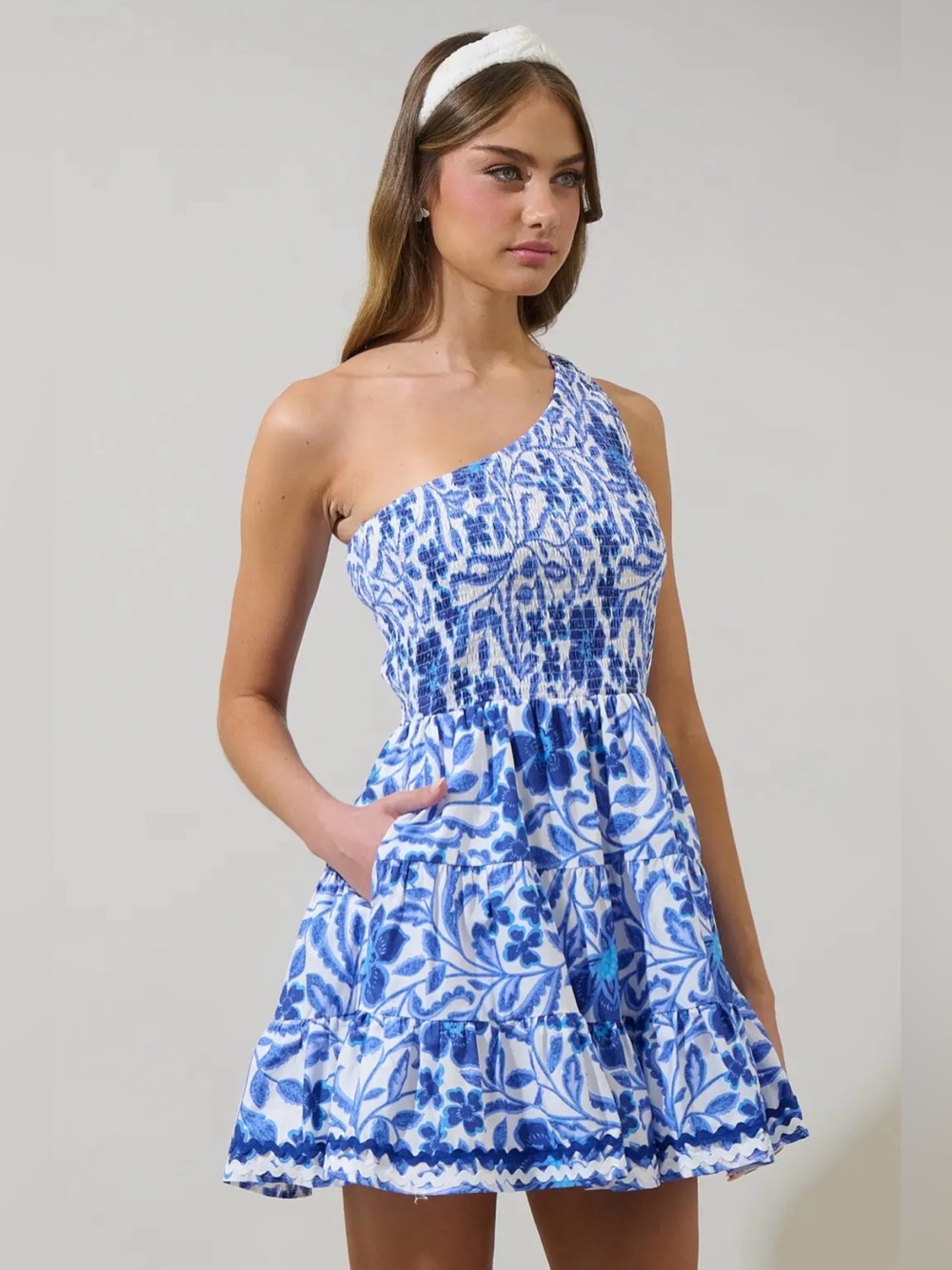 NEW Sugarlips Celeste Floral Remi One Shoulder Mini Dress with Pockets
